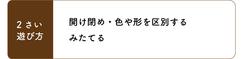 2歳の遊び方 開け閉め、色や形を区別する、みたてる